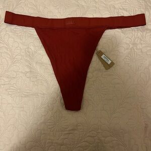 NWT SKIMS Ribbed Cotton Brick Red Thong Panty - 4X